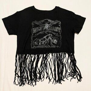 Forever 21 Biker Fringed Crop Tshirt Womens Size Small Motorcycle Shirt